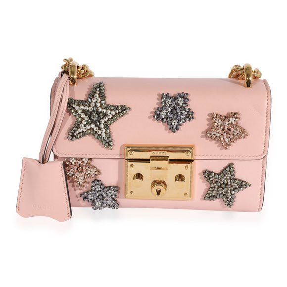 Gucci Handbags - Gucci Crystal Star Pink Calfskin Small Padlock Bag